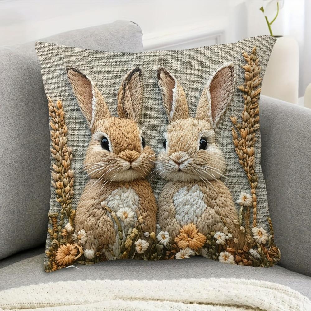 Piece Pastoral Style Rabbit Print Pillow Cover Zippered Machine Washable Universal for Living Room Bedroom Sofa