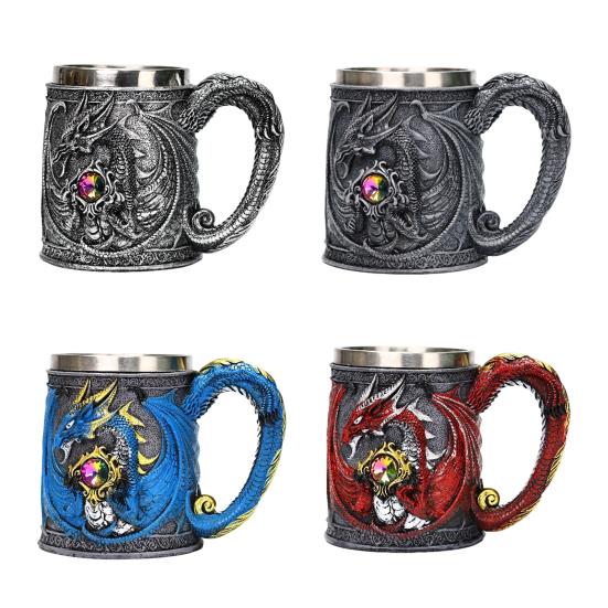 Кружка для пива из нержавеющей стали 600 мл, ретро танкard, кофейная чашка, стакан для чая, средневековая кружка из смолы с драконом для любителей фэнтези