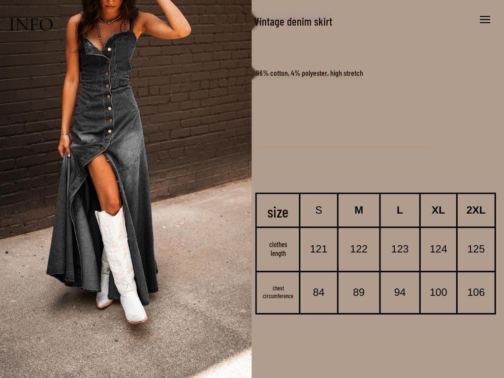 European & American Retro Washed Denim Suspender Swing Dress for Women