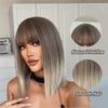 LOUIS FERRE Короткий пепельно-коричневый парик для женщин Синтетические коричневые прямые парики с челкой до плеч Коричневые натуральные волосы