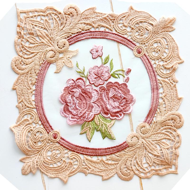 NEW Oval Mesh Rose Flower Embroidery Table Place Mat Cloth Coaster Placemat Christmas Kitchen Table Decoration and Accessories