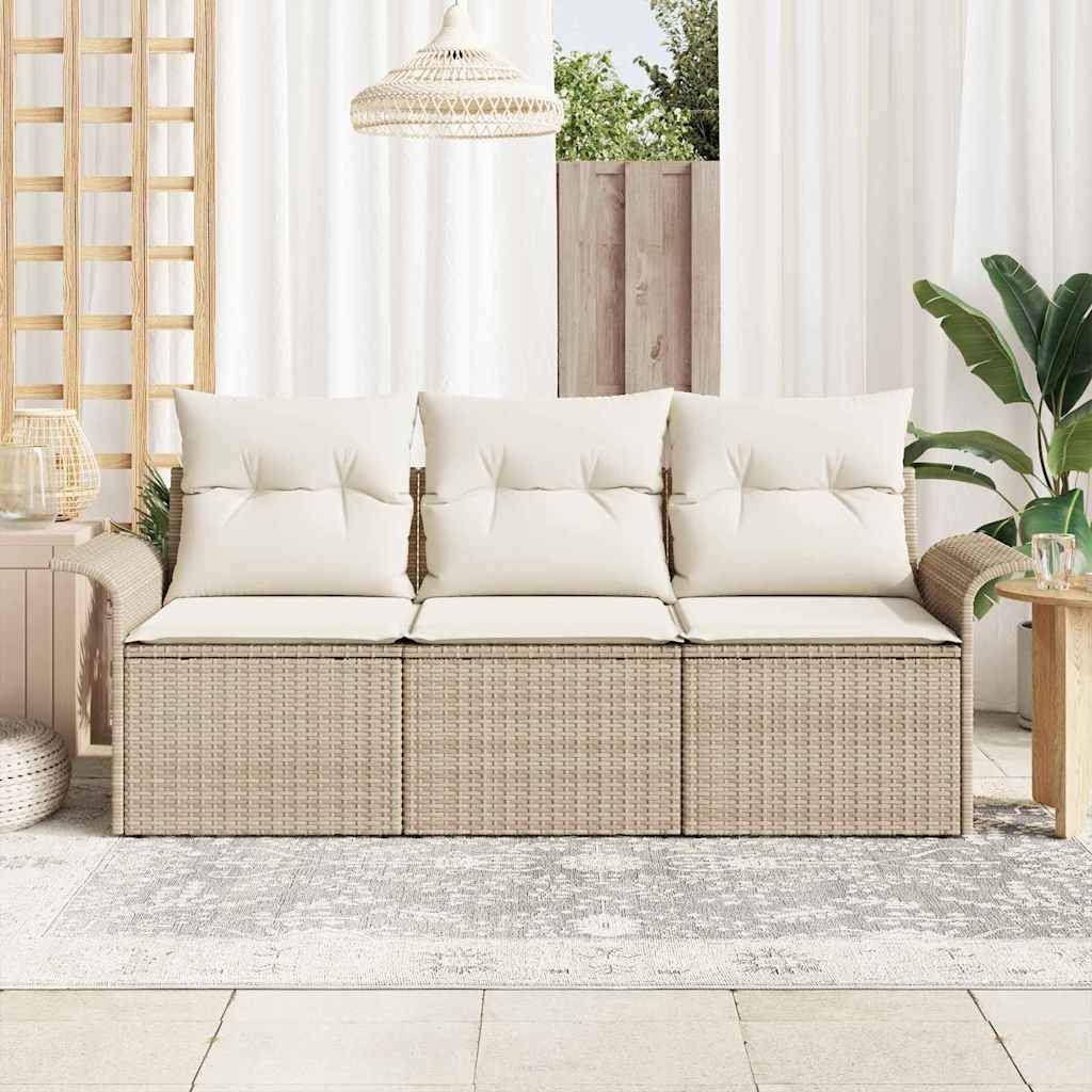 3 Piece Sofa Set with Cushions Beige and Cream Poly Rattan