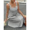 Women Casual Fashion Square Neck Sleeveless Color Block Striped High Waist Long Dress