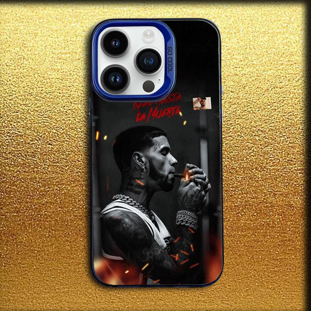 Чехол для телефона рэпера A-Anuel AA Real для iPhone 16,15,14,13,12,11,Mini,Pro,MAX Синий Матовый Силиконовый Чехол