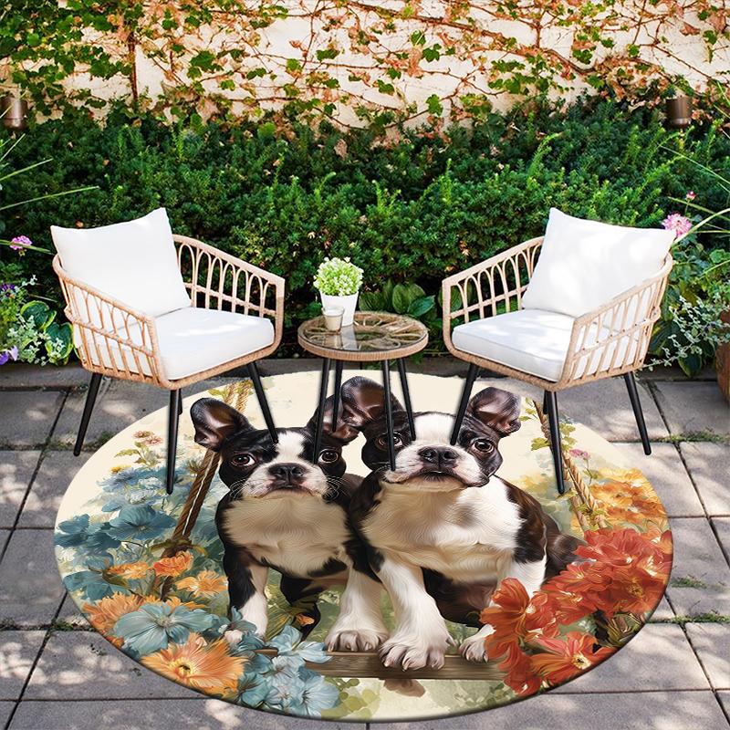 Cute Boston Terrier pattern round rug,Carpet Rug for Living Room Bedroom Playroom ,Non-slip Floor Mat,Holiday Gifts and Birthday Gifts.
