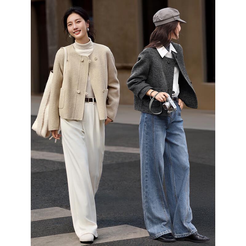 Женское короткое двустороннее шерстяное пальто