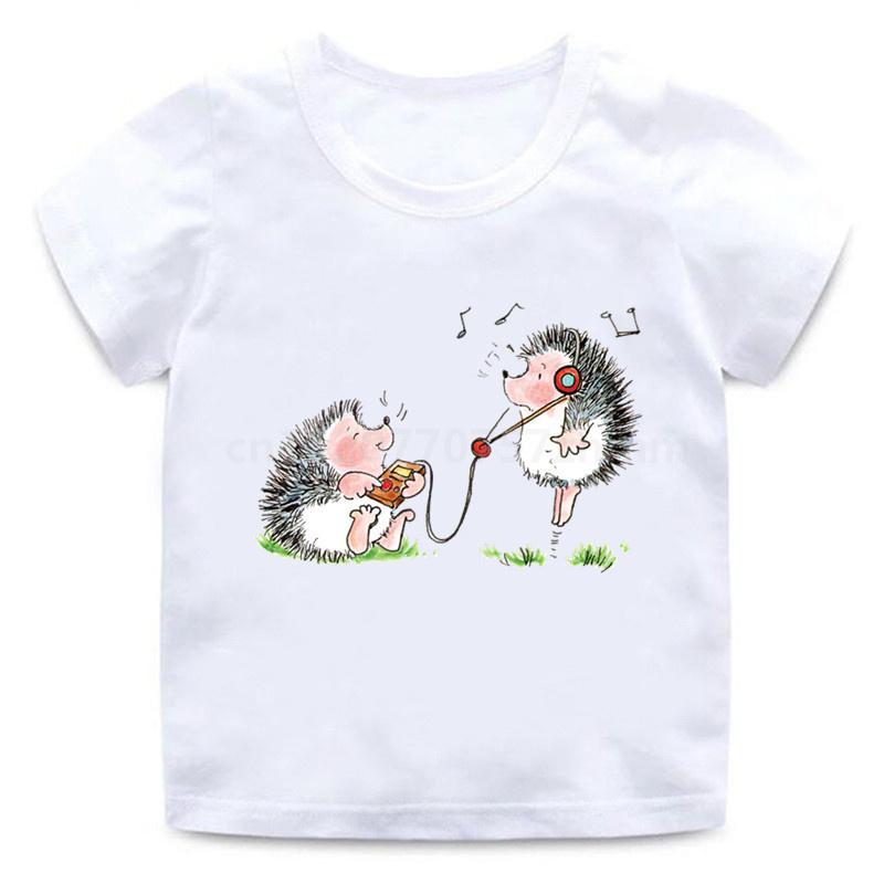 Детские футболки с милым ежиком и животным, забавная забавная футболка для маленьких мальчиков, детские летние топы с короткими рукавами, одежда для девочек