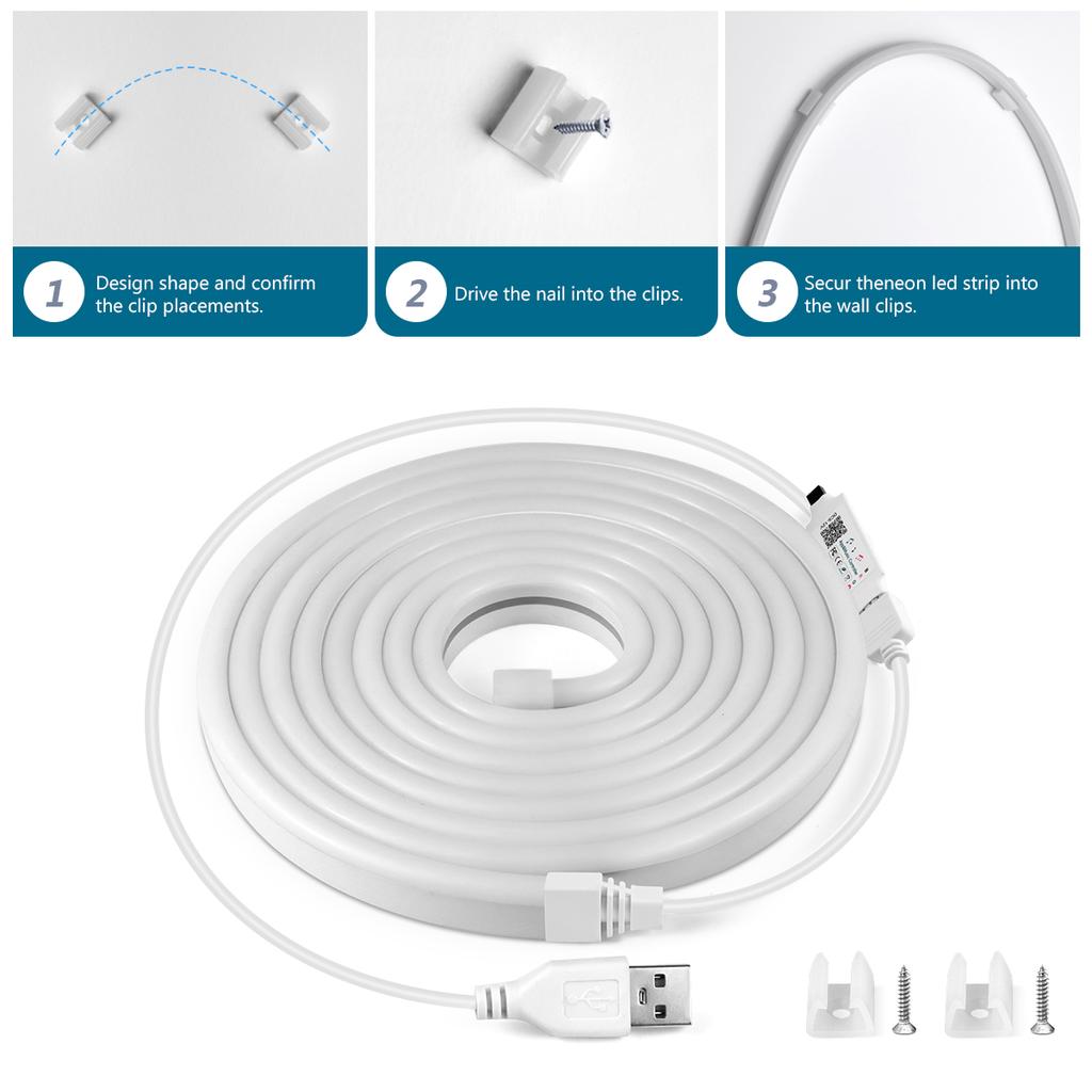 USB 5V RGB Неоновая светодиодная лента Водонепроницаемая неоновая лента Силиконовая трубка со светодиодным контроллером с Bluetooth-приложением для декора спальни