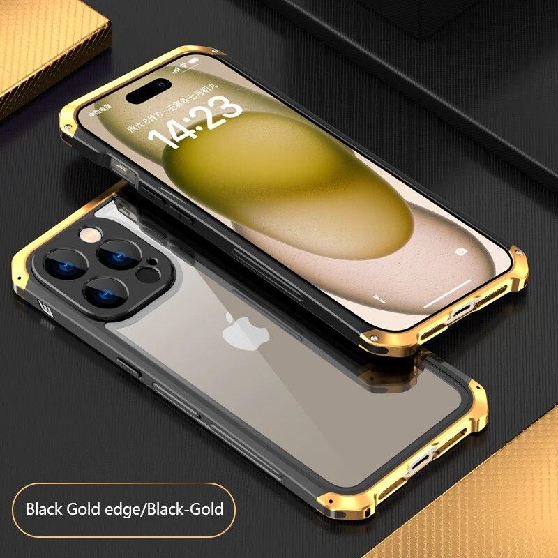 Armor For Metal Case Luxury Iphone 15 Pro Max Case Shockproof Glass Protection Back Cover For Iphone 15 14 13 11 Pro Max Xr Xs Max