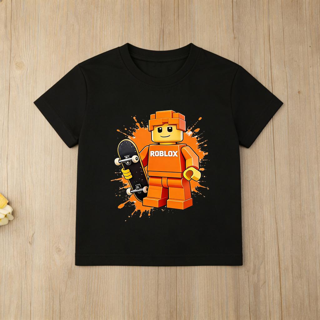Children Roblox Skateboard TShirt 3D Cartoon Print ONeck Short Sleeve Casual Cotton Tee for Kids