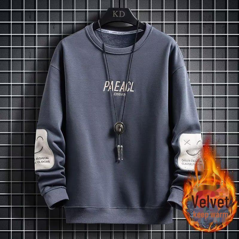 Стильные мужские молодежные толстовки весна/осень: На бархатной подкладке, с длинными рукавами, свободного кроя, для старшеклассников