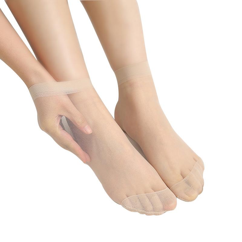 Women's ultra-thin short stockings for summer, anti-snag crystal socks with cotton bottom, steel wire stockings, flesh-colored socks, women's short