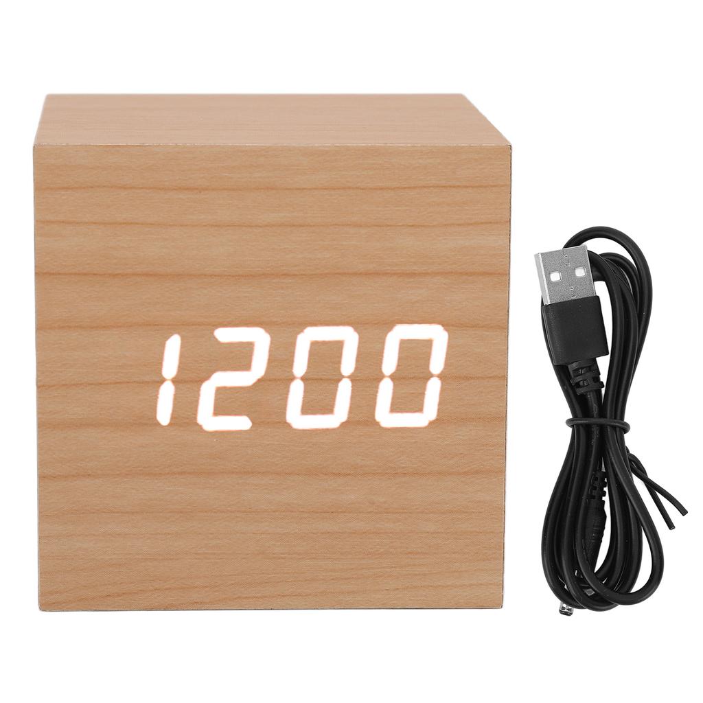 LED Wood Clock Multifunctional Large Display 3 Brightness Eye Protection Portable Smart LED Digital Clock for Office