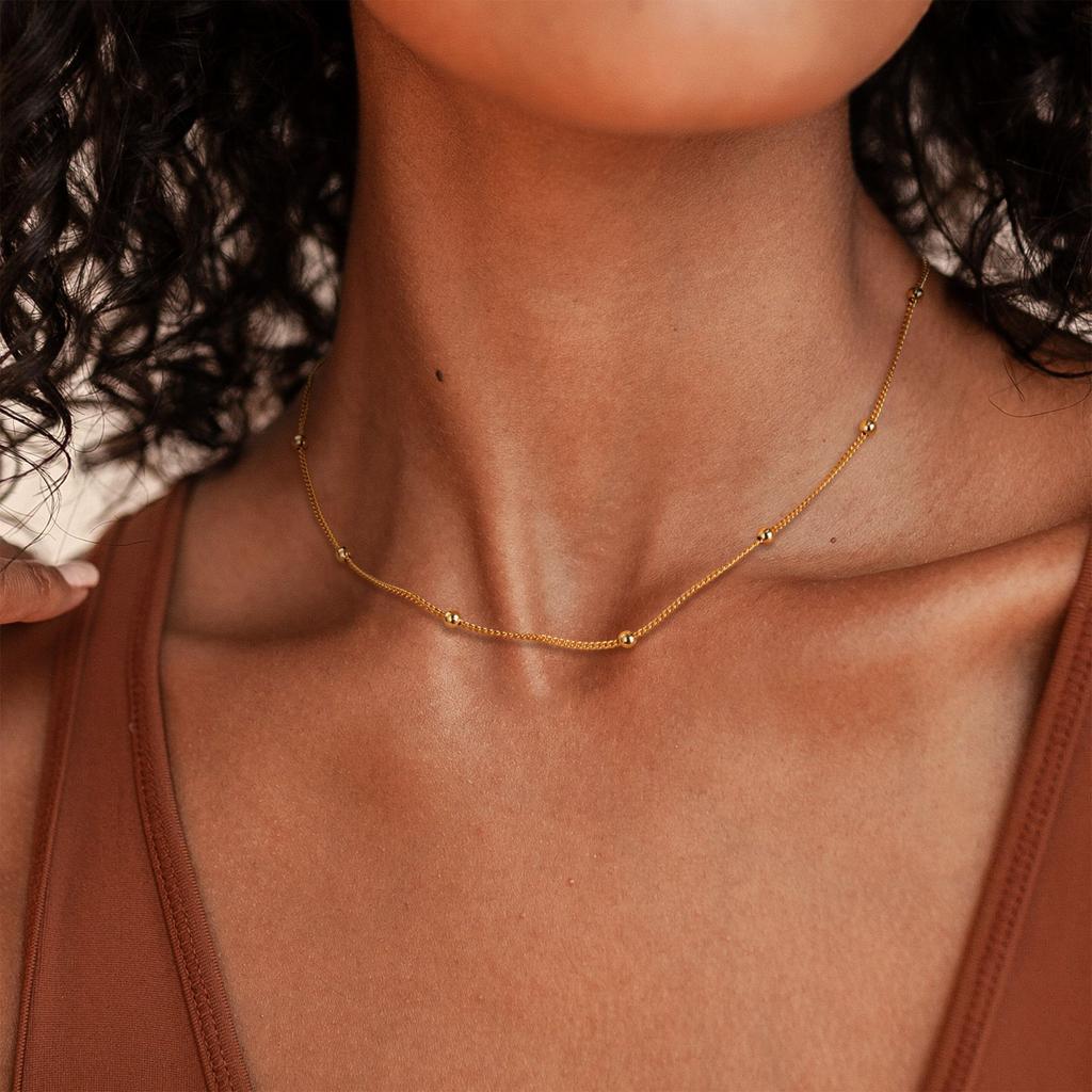 Женское ожерелье с двойным крестом, 18-каратное ожерелье, позолоченное циркониевое ожерелье, круглое ожерелье из бисера