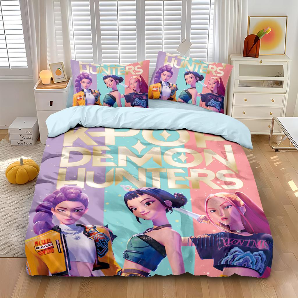 KPOP Охотники на демонов Постельное белье Размер Квин Кинг Евро Односпальный Пододеяльник Покрывало Наборы Пододеяльников Наволочки Для Девочек На День Рождения