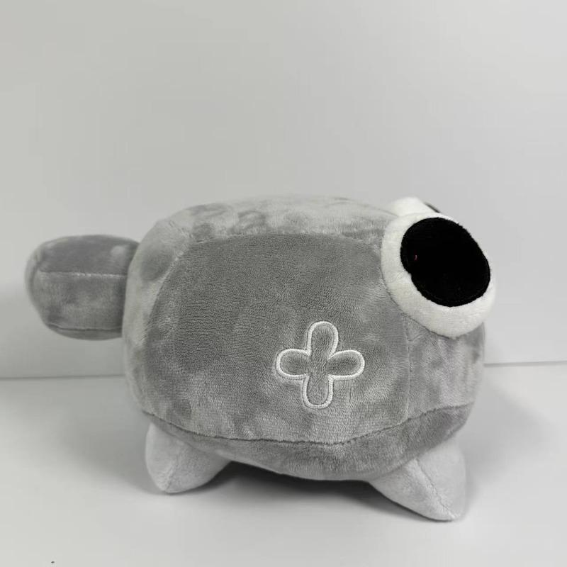 Мир Денди Плюшевая игрушка-камушек Мягкая набивная кукла-персонаж игры Милая серая плюшевая фигурка с радужным бантом Подарок для фанатов игр и украшение для комнаты