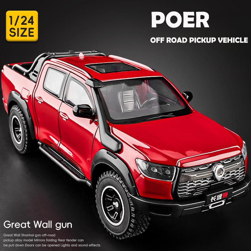 Simulation 1:24 Great Wall Motor POER Pickup Alloy Car Model With Sound Light Off Road Vehicle Toy Birthday Gift Collection