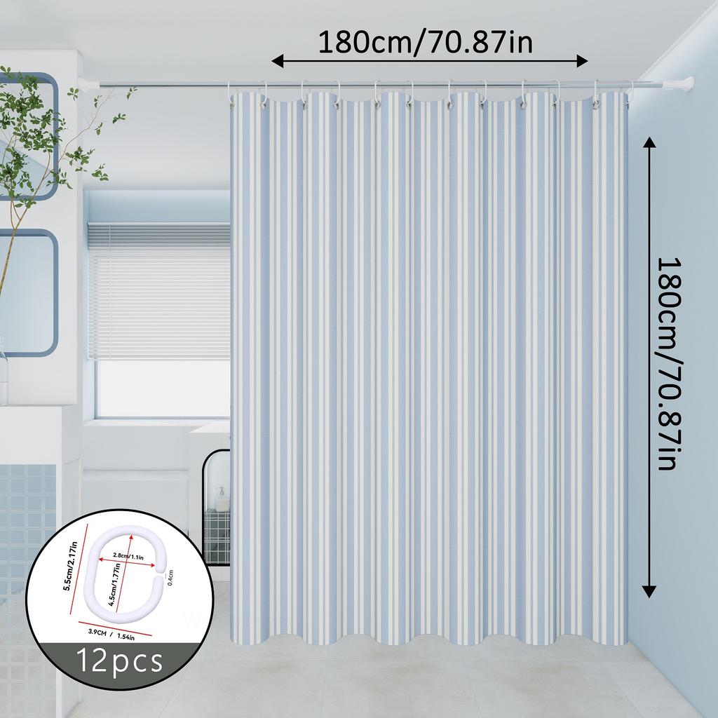 The classic blue and white striped dry-wet separation partition shower curtain is suitable for various decoration styles