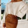 Spring and Autumn Women Long Sleeves Solid Color Knitwear Loose Pullover Sweater Sexy Open-shoulder Design Fashion Knit Top
