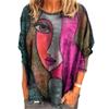 Autumn Long Sleeve Hand Painted Face Print T Shirt Women Casual Street Pullover Loose Tops Autumn Ladies Tees Clothes