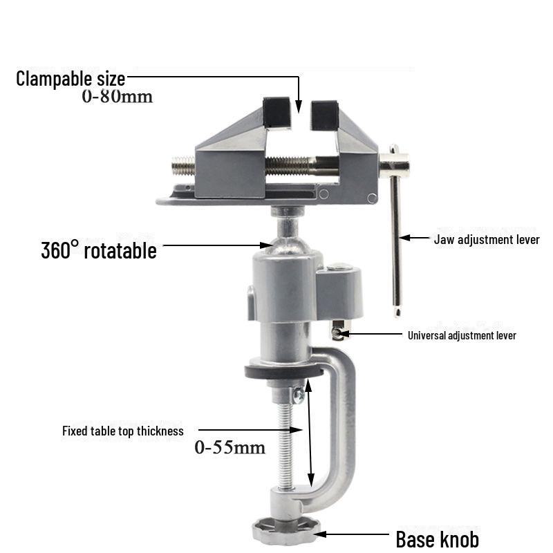 Universal DIY 360° Rotating Aluminum Alloy Table Vise with Flat Nose Pliers