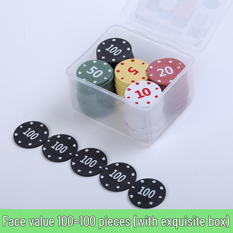 Коробка 100 пластиковых фишек для карточных игр: Баккара, Маджонг, Покер