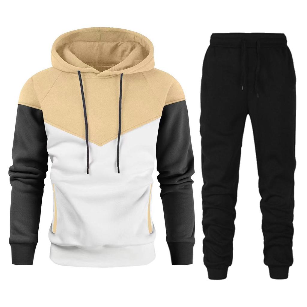 Black Autumn 2025 New Sportswear Tracksuits Men's Casual Plushed Warm Hoodie Set Color Matching Brand 2 Piece Male Outfit