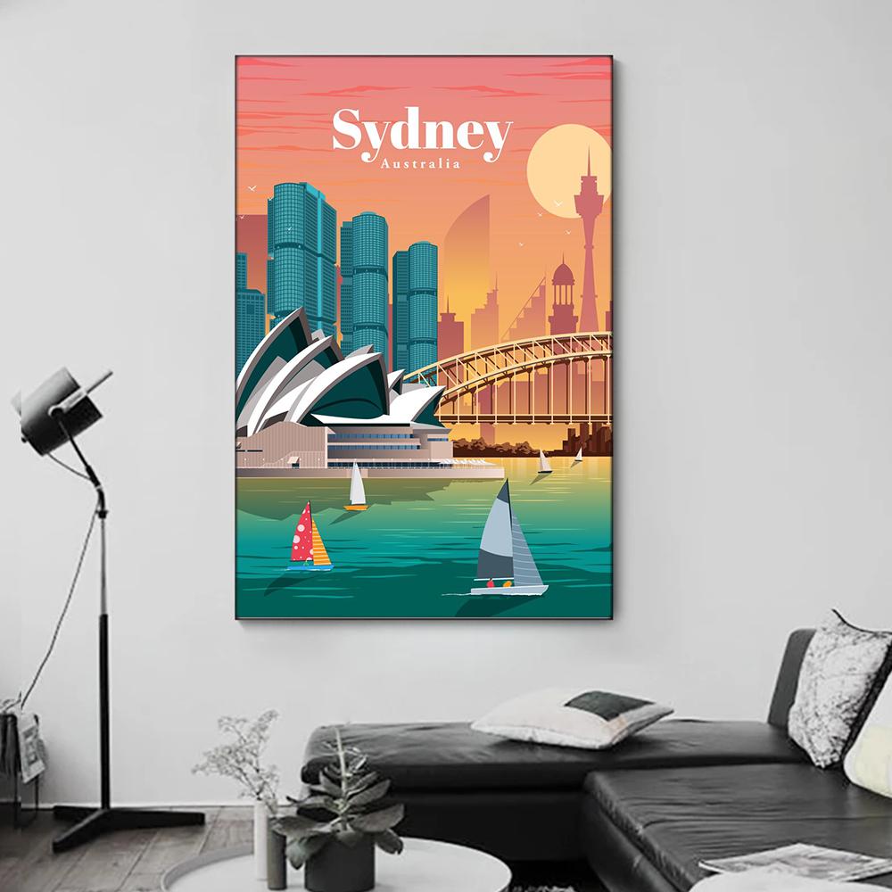 Urban Tourism Architecture Poster Wall Art Oil Painting Printmaking Modern Urban Architecture Landscape Painting Living Room