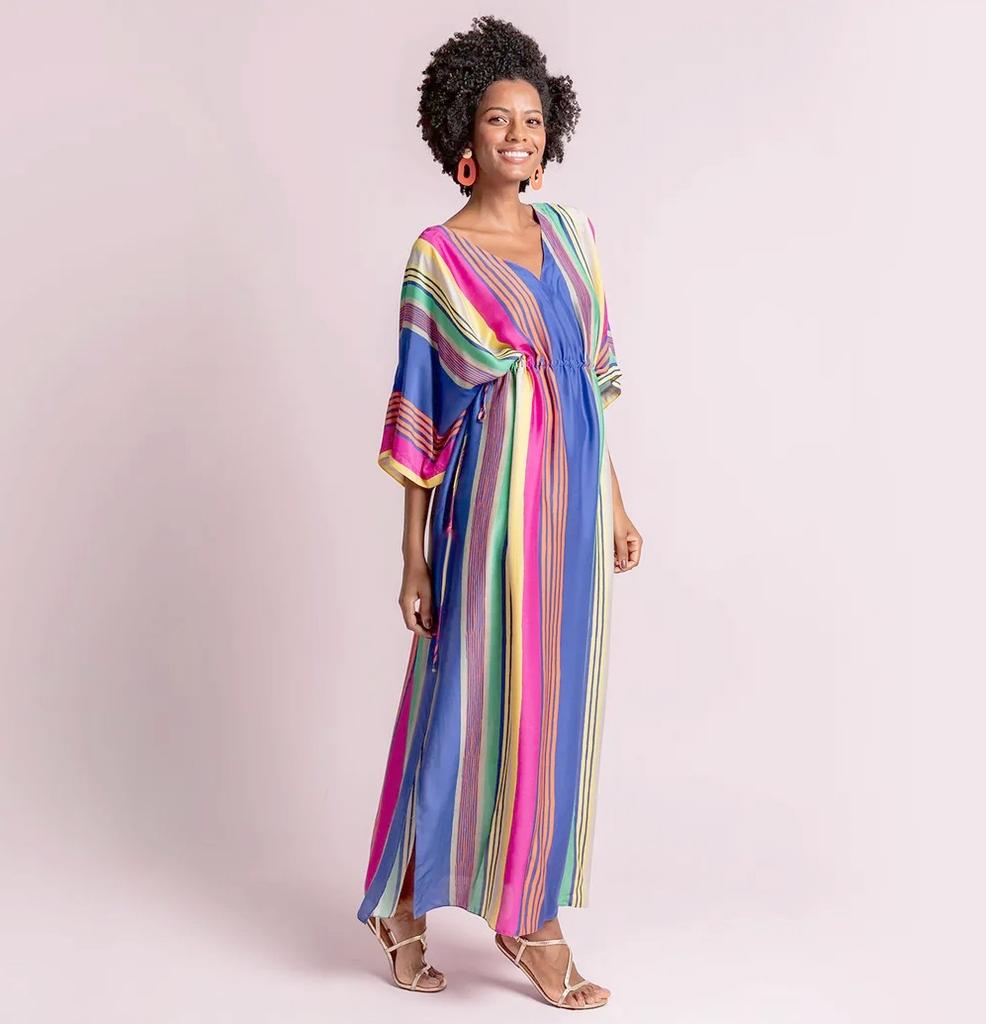 EDOLYNSA Кафтан в стиле бохо с цветным полосатым принтом 2024, пляжное платье, пляжная одежда, женская туника, сексуальный саронг, бикини, купальник, халат, накидка Q1033