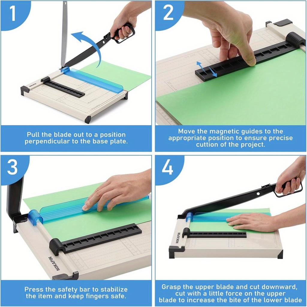 12 Inch A4 Heavy Duty Paper Trimmer with Manganese Steel Blade, Safety Lock, Grid Marks, 2 Pcs Option for Photos and Office Documents
