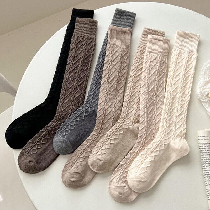 Women Girls Knee High Long Socks Thick Winter Warm Cotton Cable Knit Stockings