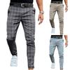Mens Check Pants Slim Fit Soft Stretch Casual Long Trousers Work Office Business