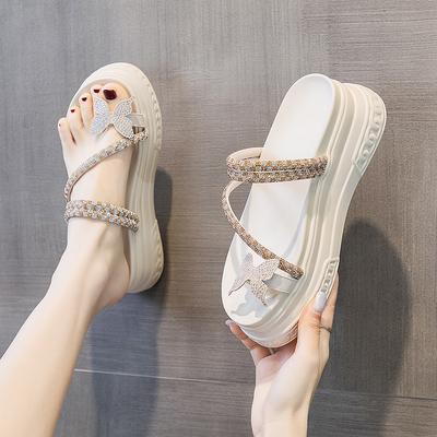 Женские полушлепанцы 2025 лето взрывной набор пальцы бабочка стразы толстая подошва на одной перемычке универсальный сказочный стиль мода