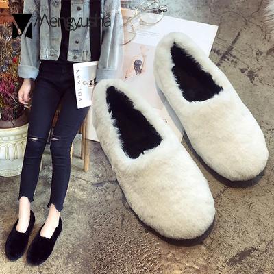 Модные зимние хлопковые мокасины женские однотонные неглубокие плюшевые балетки уютные меховые балетки эспадрильи мягкая подошва пушистые балетки женские туфли 2024