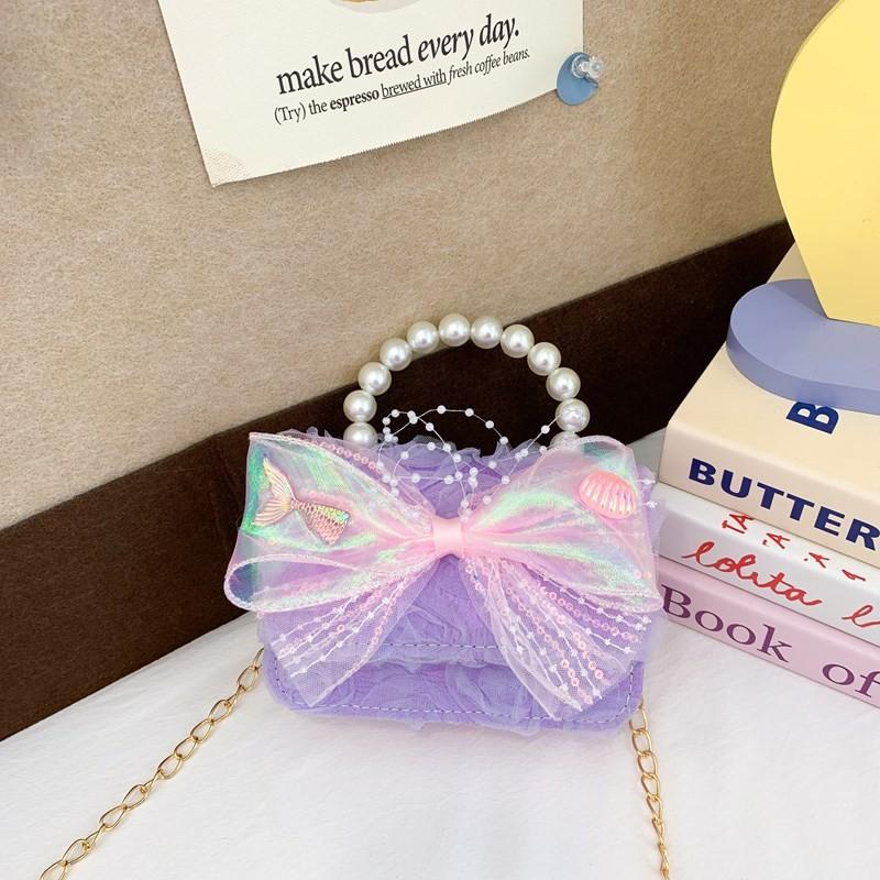 Fashionable Childrens Modern Single Shoulder Bag With Pearl Details And Design Bow