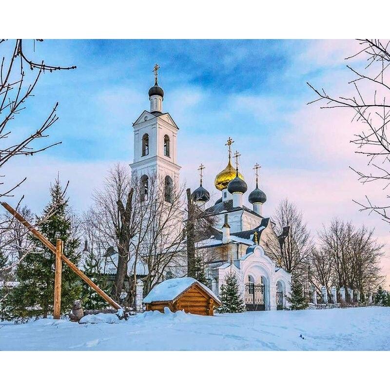 5D DIY Полный дрель Алмазная вышивка Снежный домик Ремесленный комплект Мозаика Зимний пейзаж Рукоделие Домашний декор