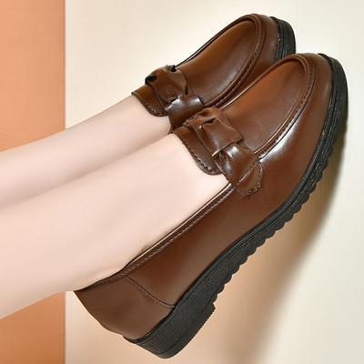 Туфли для женщин Офис Кожа Повседневные Коричневые Женские Туфли-лодочки Клиновидный каблук Тренд 2025 Стильная обувь Корейский стиль со скидкой Молодежные