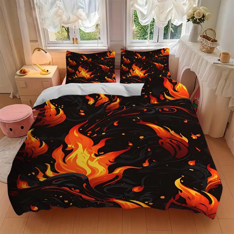 3pcs Flame Dragon Bedding Set, Includes Without Pillow Inserts, Soft Comfortable Bedding Set,All-Season Use a0924075