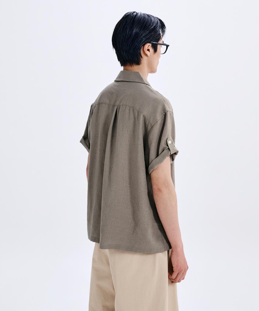 TAKEASY Linen-Like Roll-Up Half Shirt (Mocha)