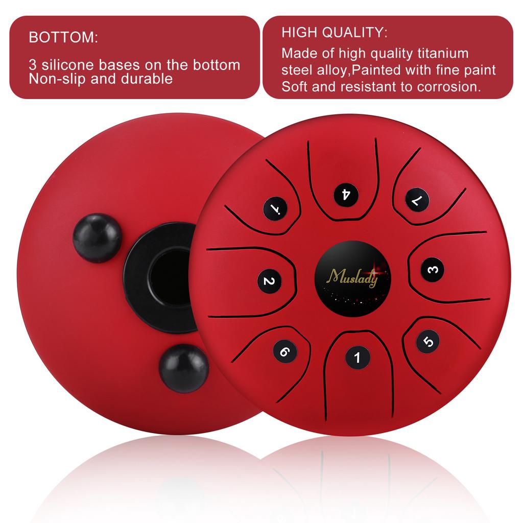 Muslady 5.5inch Mini 8-Tone Steel Tongue Drum C Key Percussion Instrument Hand Pan Drum with Drum