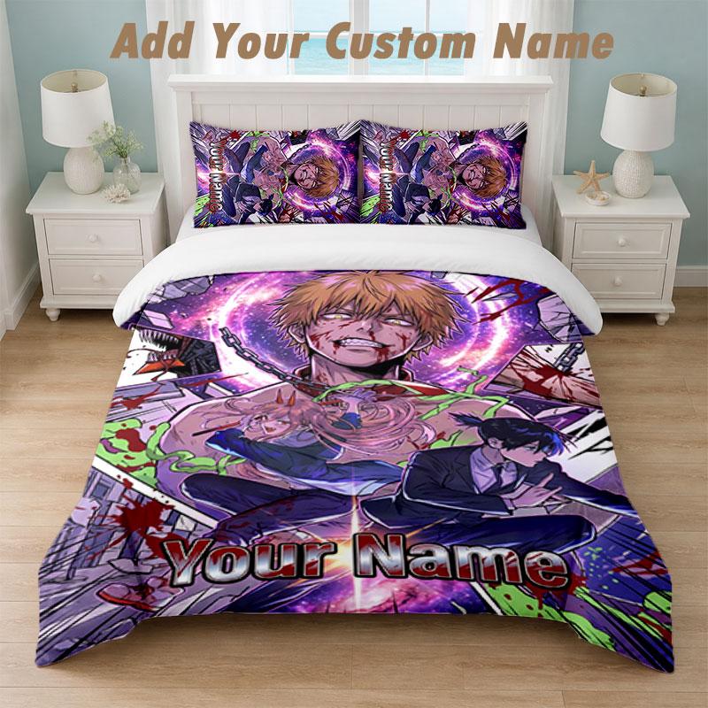 Bedding Set 1 Duvet Cover 2 Pillowcases Chainsaw Man Print Soft Bed Linen Bedroom Decor