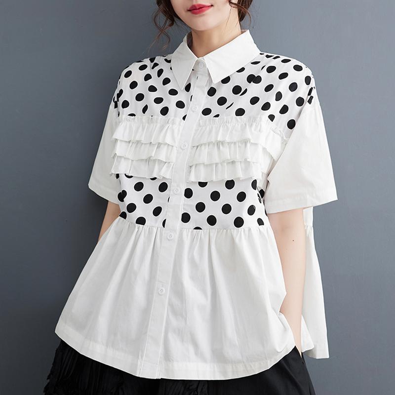 ZANZEA Женская повседневная блузка с отложным воротником и коротким рукавом в горошек