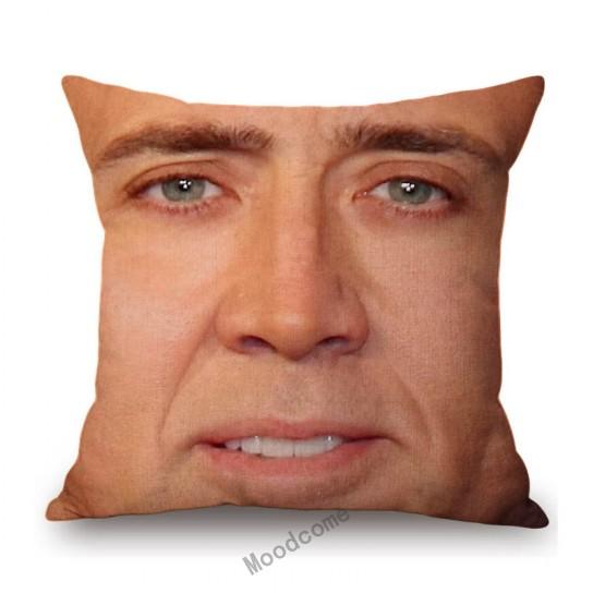 Funny Hilarious Art Nicolas Cage Dwayne Johnson Rock Smiling Face Meme Humorous Sofa Decoration Pillow Case Linen Cushion Cover