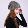 Women's Autumn Winter Pullover Mixed Color Mesh Diamond Plush Knitted Wool Hat Ear Protection Pile Cap