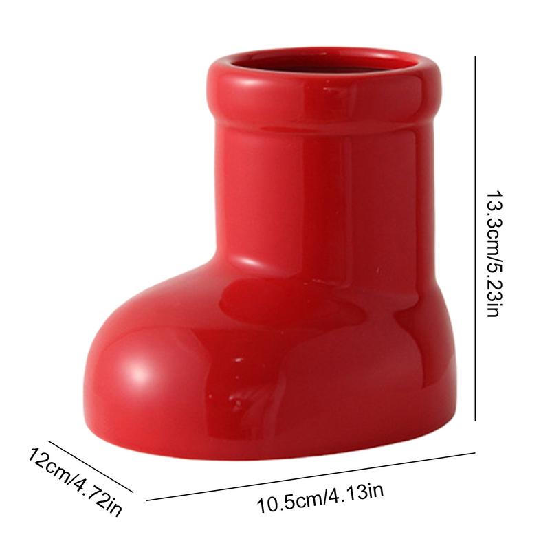 Red Ceramic Boot Vase Christmas Boot Vase Christmas Floral Decoration for Home Holiday Party Tabletop Decoration