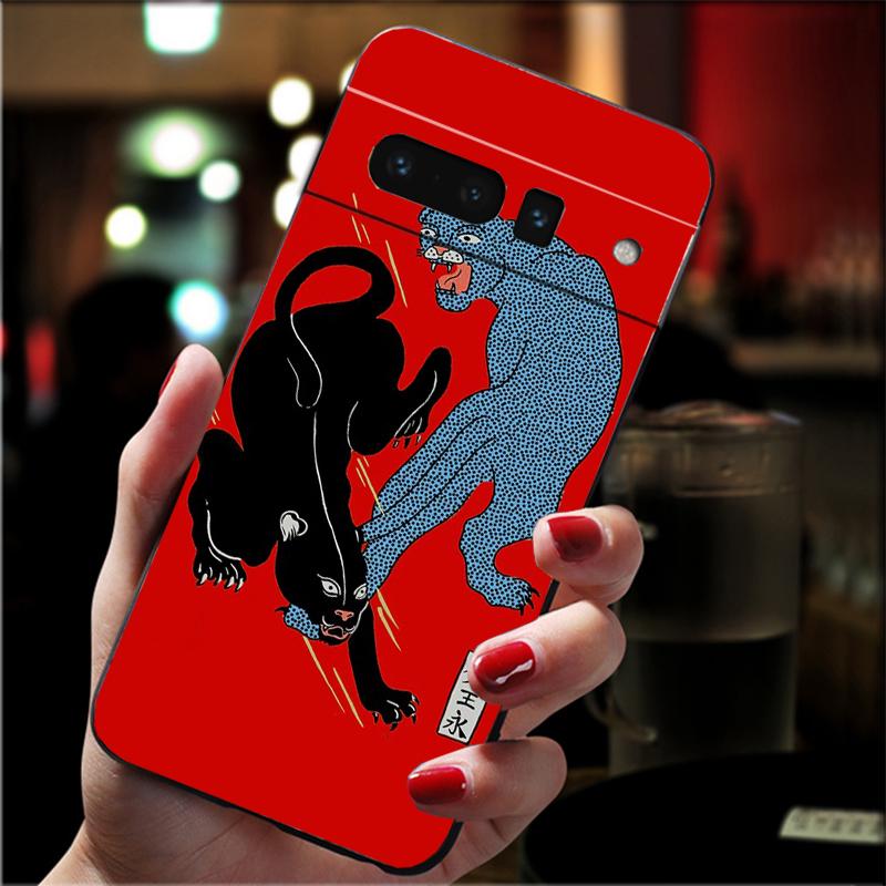 Phone Case For Google Pixel 10 9 Pro XL 9A 8 7 6 Pro Pixel 8A 7A 6A Pixel 8 7 6 5 Japanese ukiyo-e Art Panther leopard Tiger