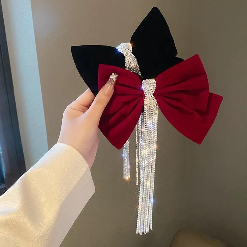 Большой черный бант, заколка для волос, заколка для волос, корейская модная лента, черная высококачественная элегантная прическа, головные уборы для девочек, женские аксессуары для волос