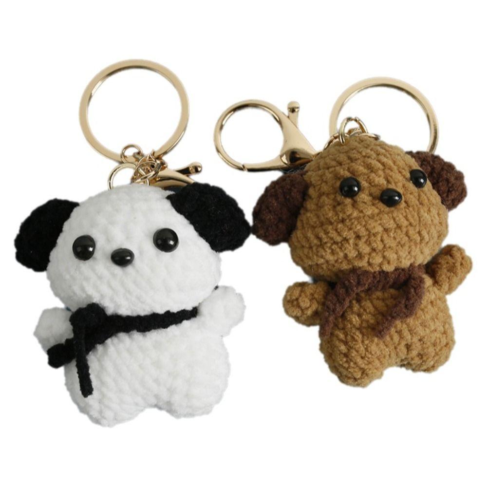 Handmaking Knitted Dog Pendant Animal Doll Crochet Keychains Handwoven Dog Key Ring Bag Charm