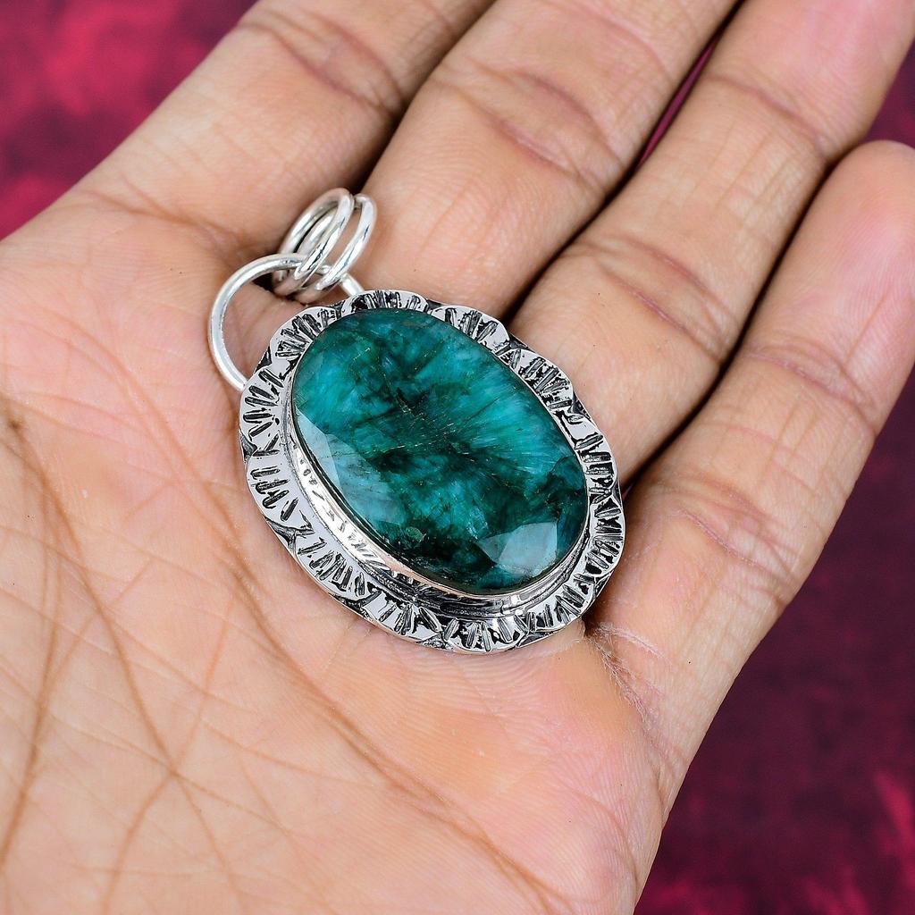 Подвеска с искусственным изумрудом, Подвеска из стерлингового серебра 925 пробы, Ювелирные изделия с драгоценными камнями, Подвеска ручной работы, Удивительные ювелирные изделия, Подарок для нее