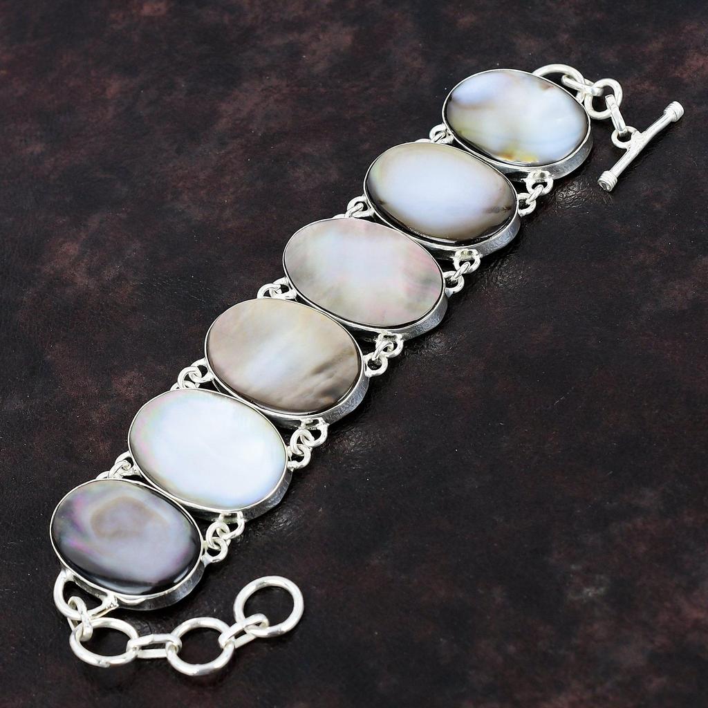 Черный браслет из перламутра, браслет из стерлингового серебра 925 пробы, ювелирные изделия из драгоценных камней, регулируемый браслет-цепочка ручной работы, подарок для нее, удивительные ювелирные изделия